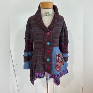 Rare Bohemian Hippie Asymmetrical Various Color Knit Sweater